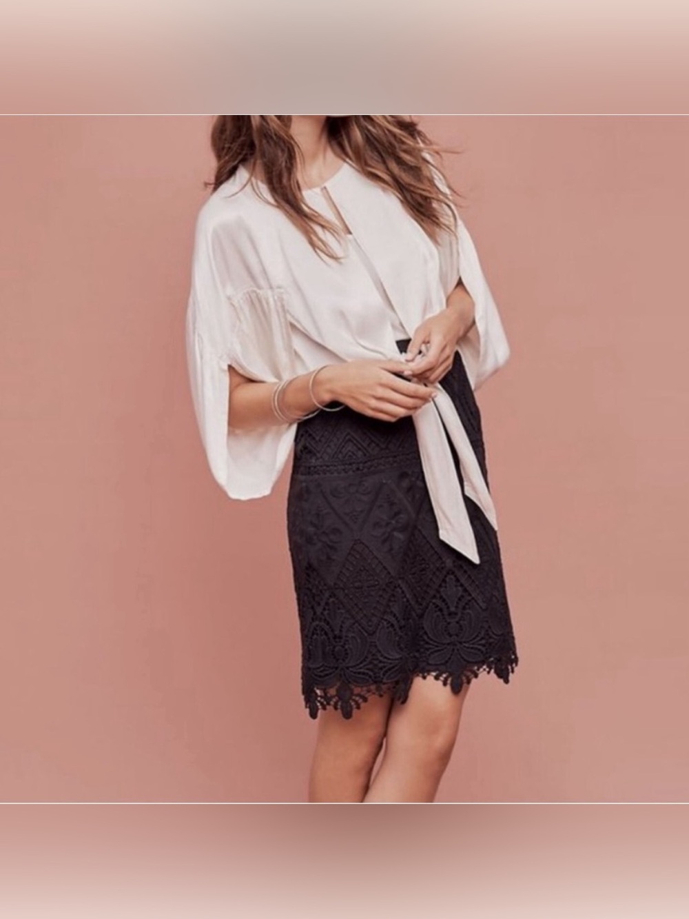 Anthropologie Moulinette Soeurs Black Lace-Trim Pencil Skirt